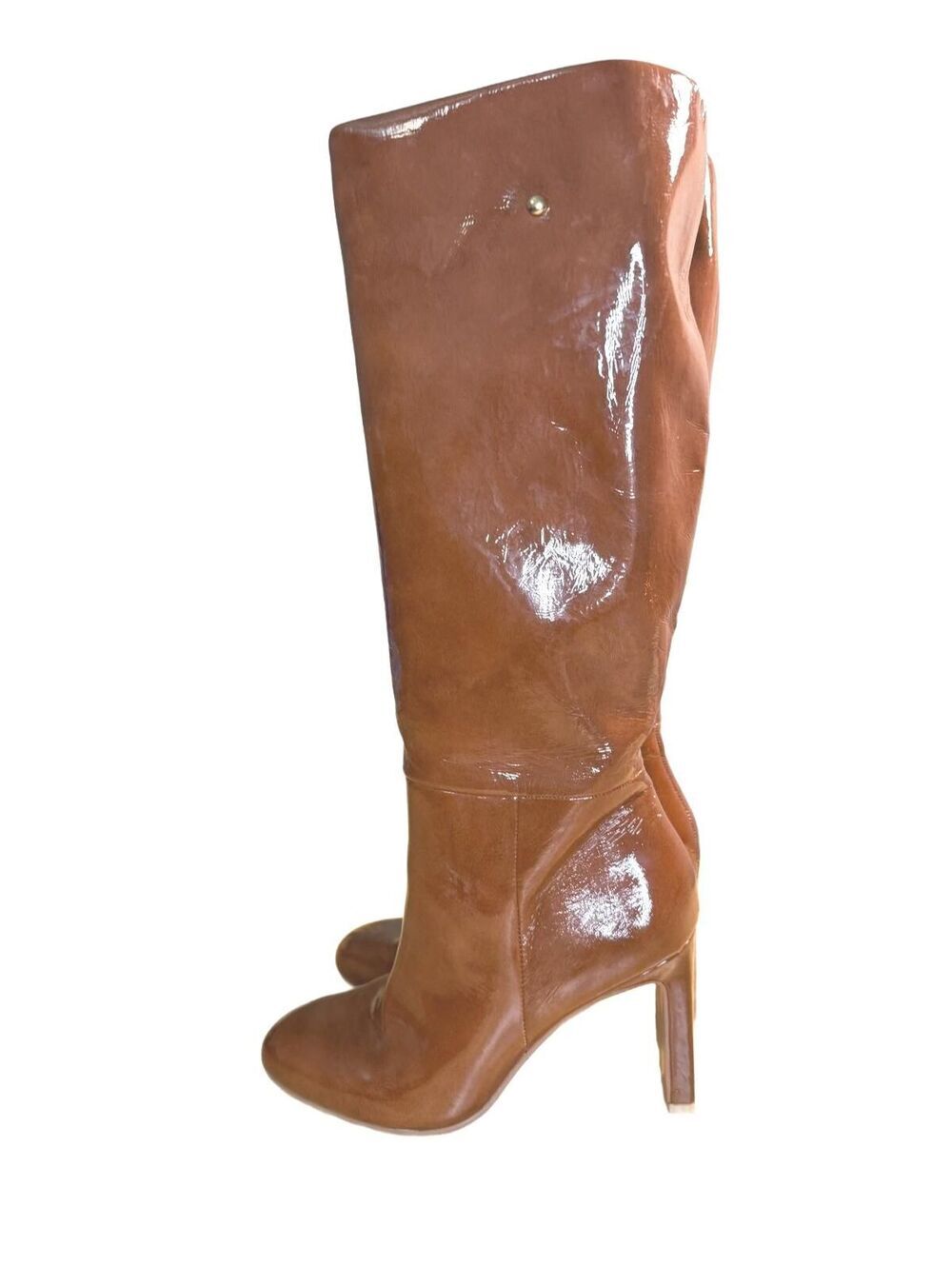 ASOS Brown Patent Leather Knee-High Heeled Boots